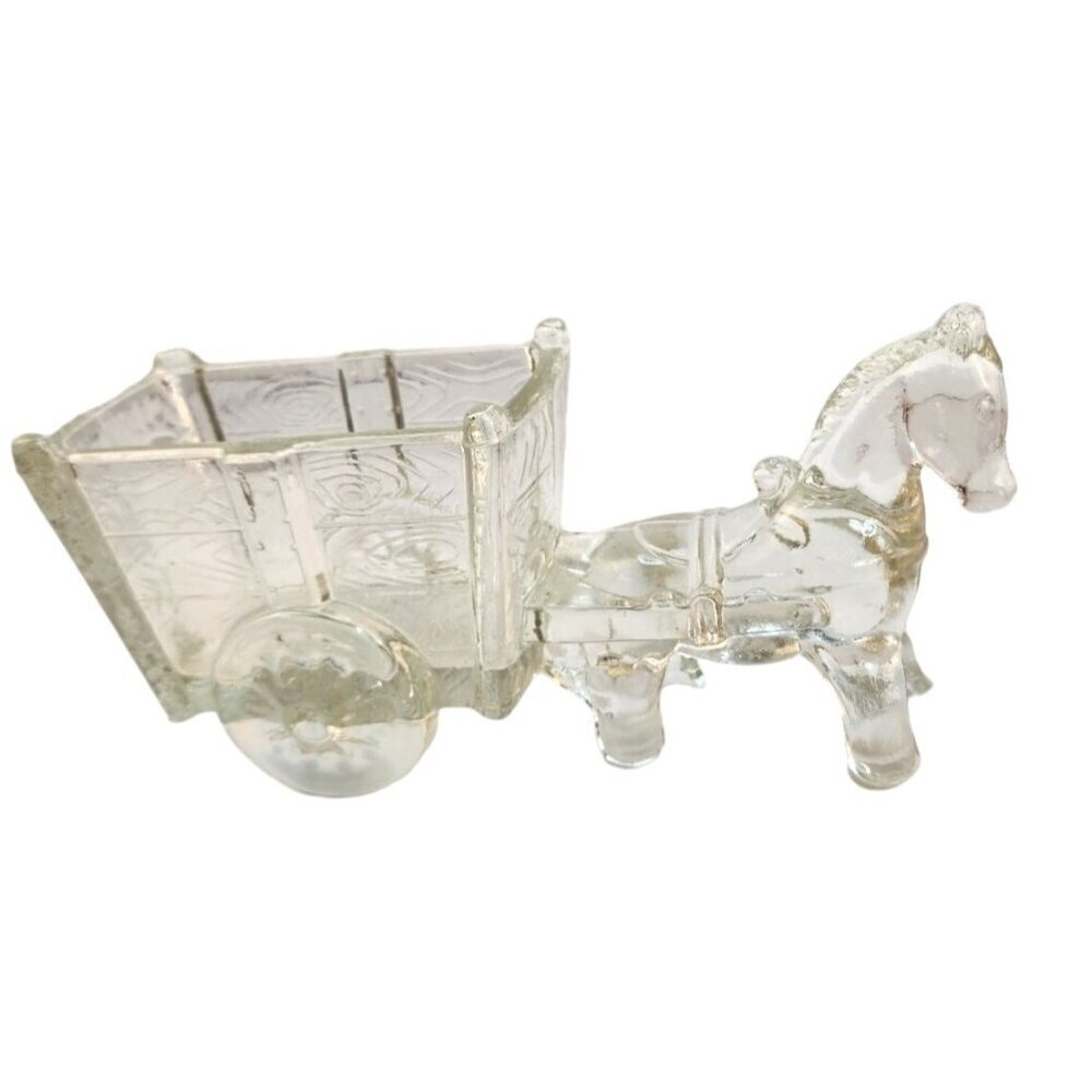 Vintage Large Jeannette Glass Candy Dish, Horse and Cart,